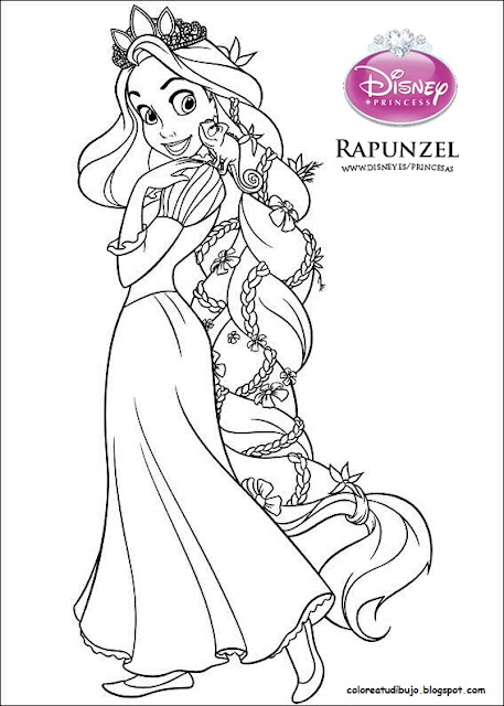 Rapunzel con cabello trenzado para colorear