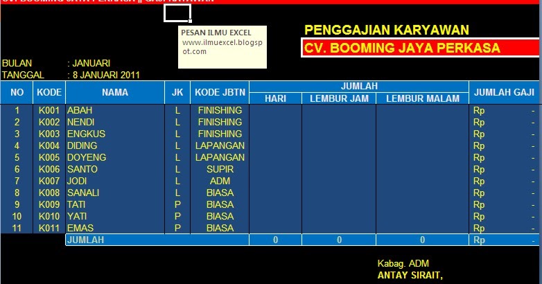 Aplikasi Penggajian Karyawan dengan Excel