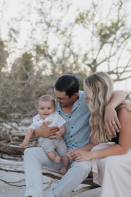 Family of three on the beach