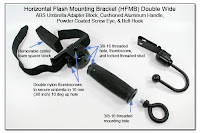 CP1104G: Horizontal Flash Mounting Bracket (HFMB) Double Wide with ABS Umbrella Adapter Block, Cushioned Aluminum Handle, Powder Coated Screw Eye, and Belt Hook