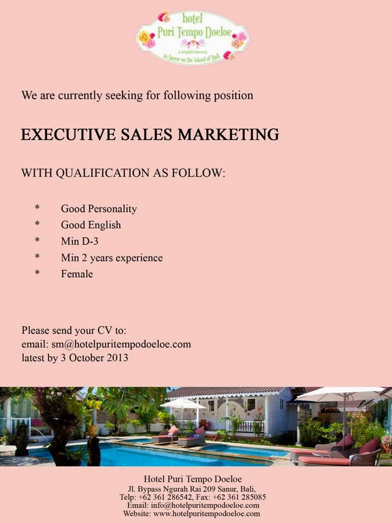 Need Executive Sales Marketing at Hotel Puri Tempo Doeloe 