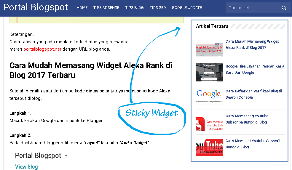 Cara Memasang Widget Melayang di Blogspot