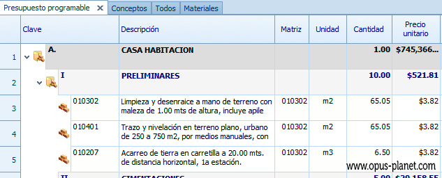 OPUS PLANET misma matriz en varios conceptos con claves diferentes