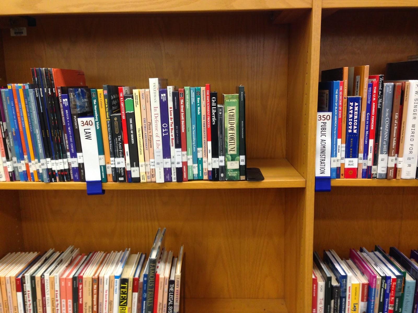 Librarian FTW: DIY Shelf Signage: recycled magazine holders and repurposed shelf dividers