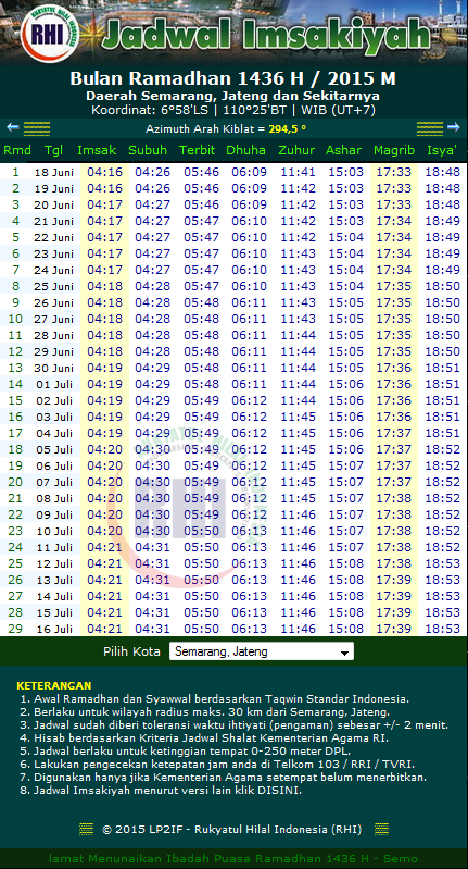 Jadwal Imsakiyah Puasa Ramadhan 2015 M 1436 H