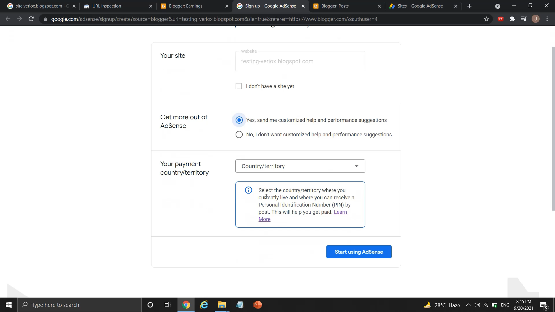 How to create Google AdSense account and fill in information on AdSense dashboard