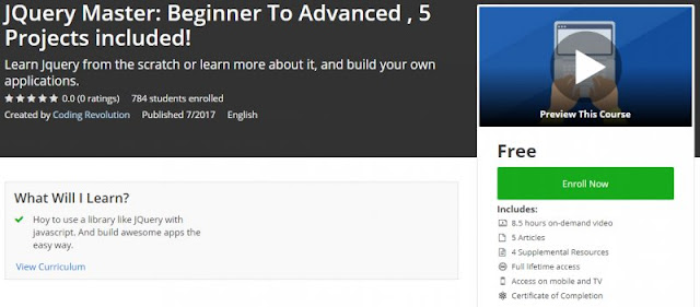[100% Off] JQuery Master: Beginner To Advanced , 5 Projects included!|Free