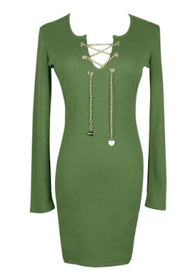 Asparagus Green Lace-Up Bodycon Dress from Lookbook Store