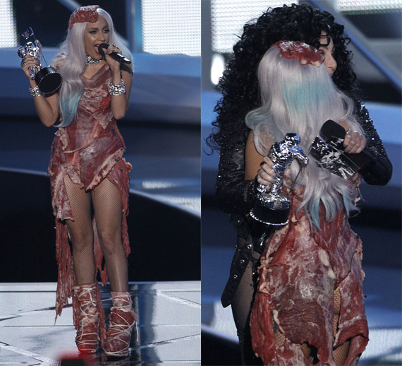 lady gaga meat dress pictures. Jaws dropped when Lady Gaga