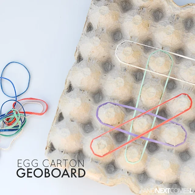 Egg carton geoboard - a simple no prep fine motor activity for kids from And Next Comes L