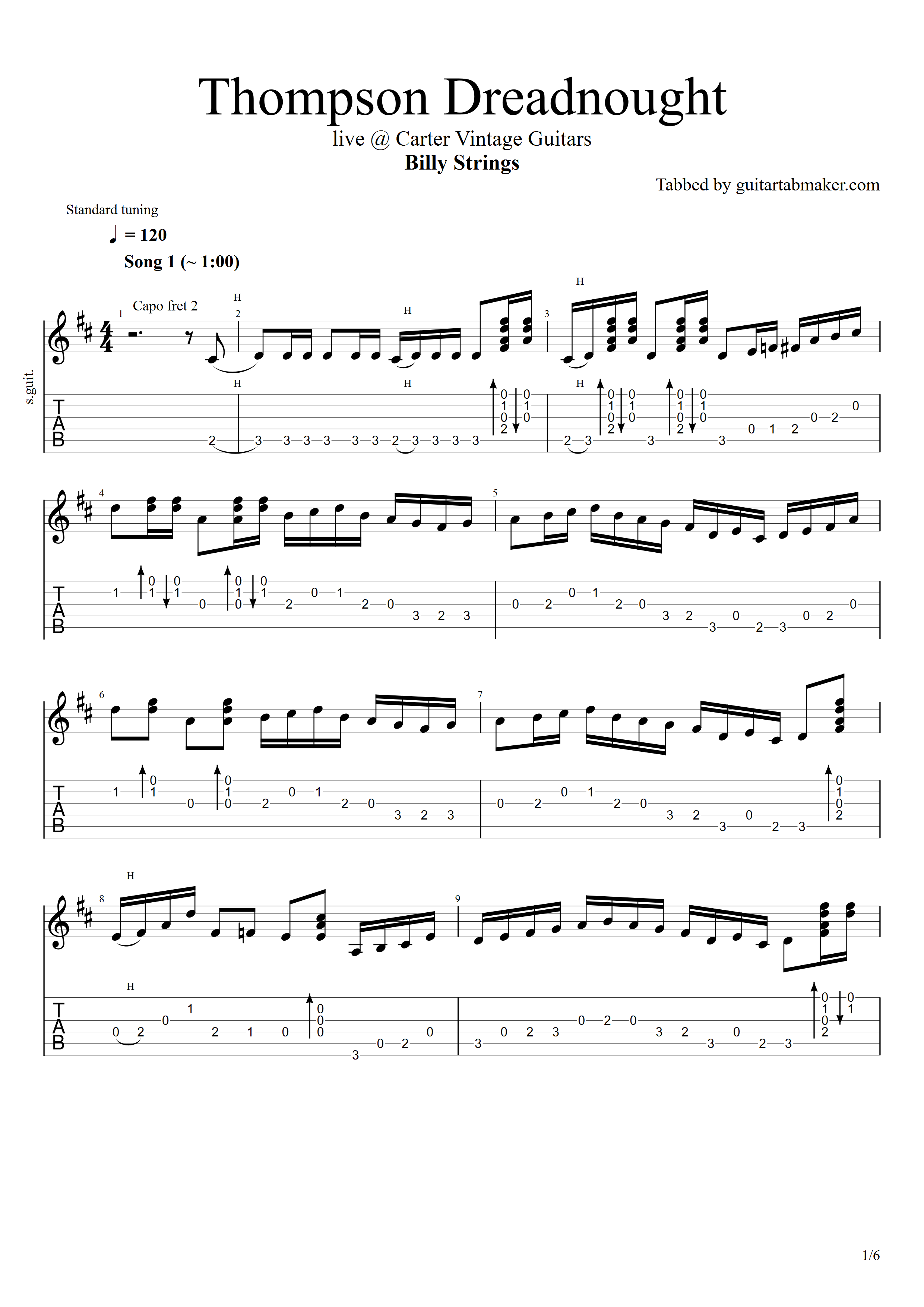 Billy Strings - Thompson Dreadnought acoustic guitar TAB