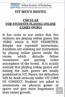 VIT college pubg warning letter