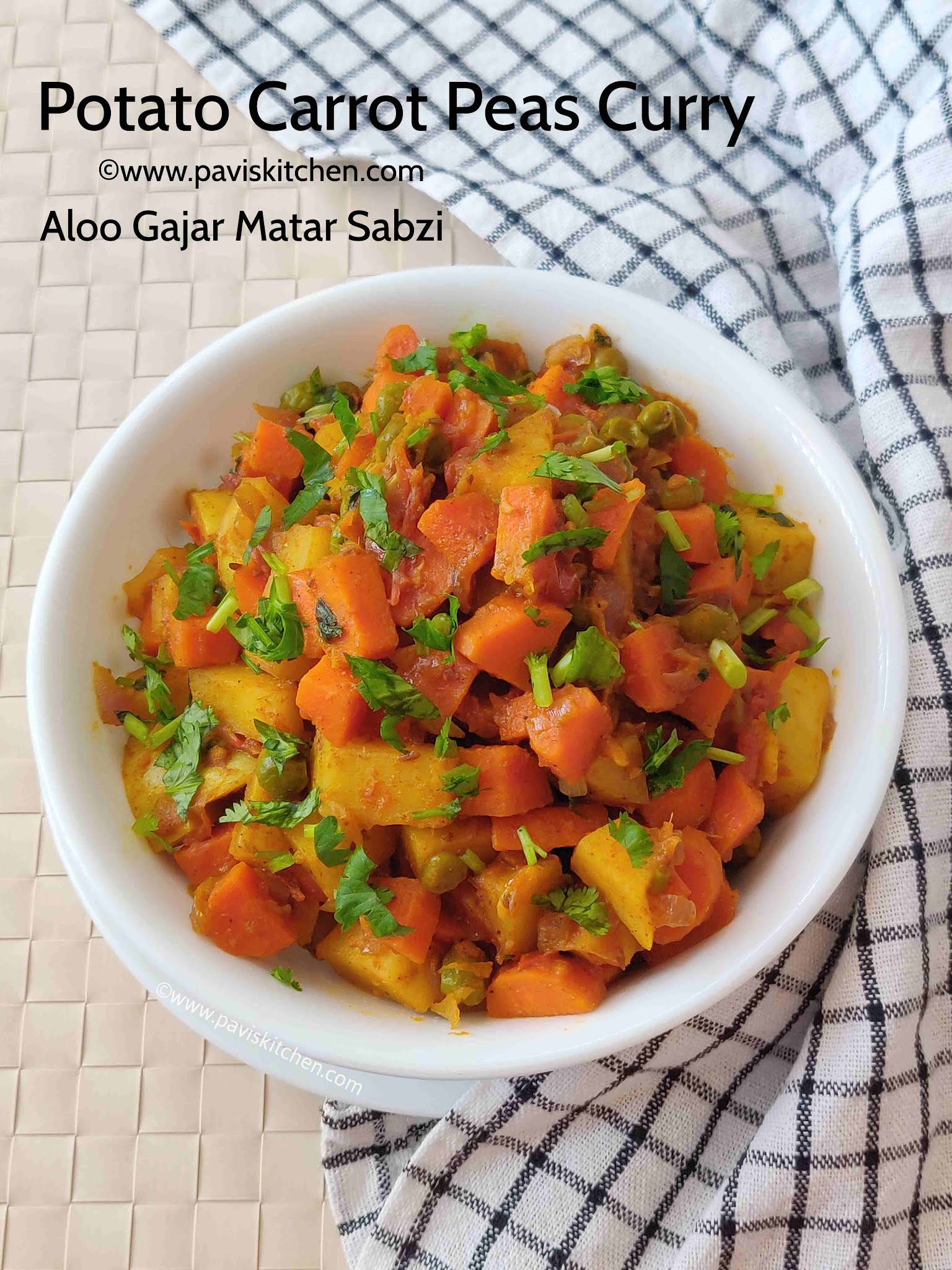 Aloo gajar matar recipe | Indian potato carrot peas sabzi - Punjabi style