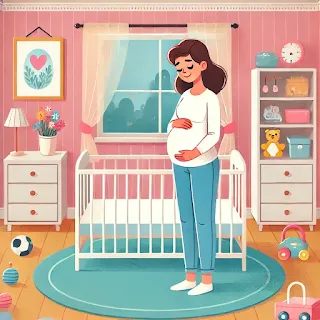 A woman experiencing pseudocyesis stands alone in a quiet nursery, highlighting the psychological aspect of false pregnancy in humans.