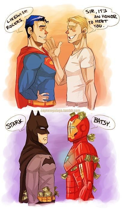 Superman and batman meets steve rogers and Tony strak