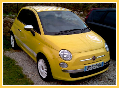 New Fiat 500 yellow white checkered New Fiat 500 yellow white checkered