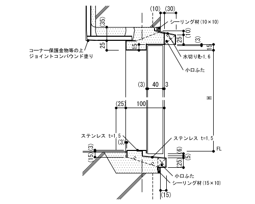 4-41-1　標準型建具枠（鋼製建具）断面