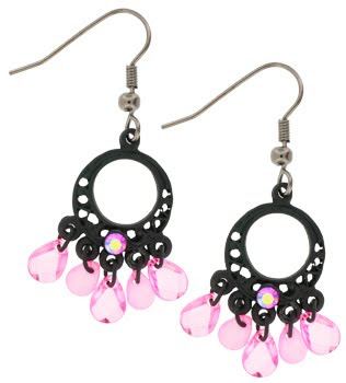 Black line pink aurora chandelier dangle earrings