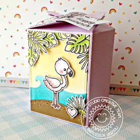 Sunny Studio Stamps: Wrap Around Box Dies Coastal Cuties Fabulous Flamingos Catch A Wave Gift Box by Mona Toth and Franci Vignoli