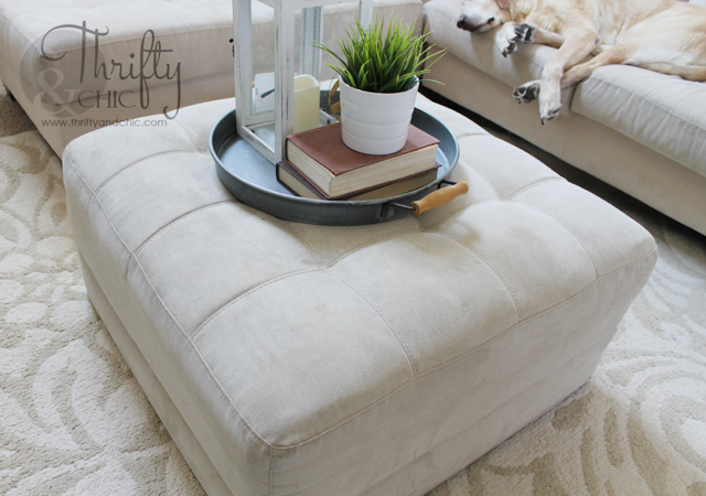 How to make a slipcover for an ottoman or coffee table. Great way to get that cute Ikea slipcover look!