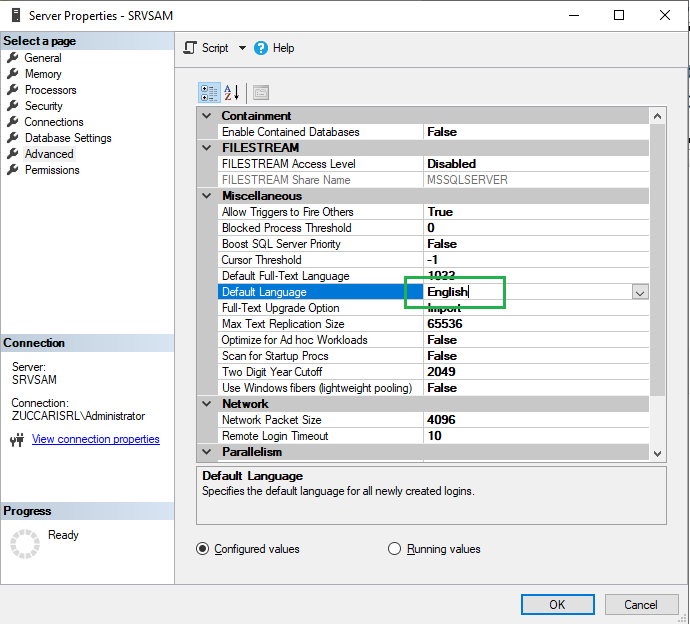 sql server properties