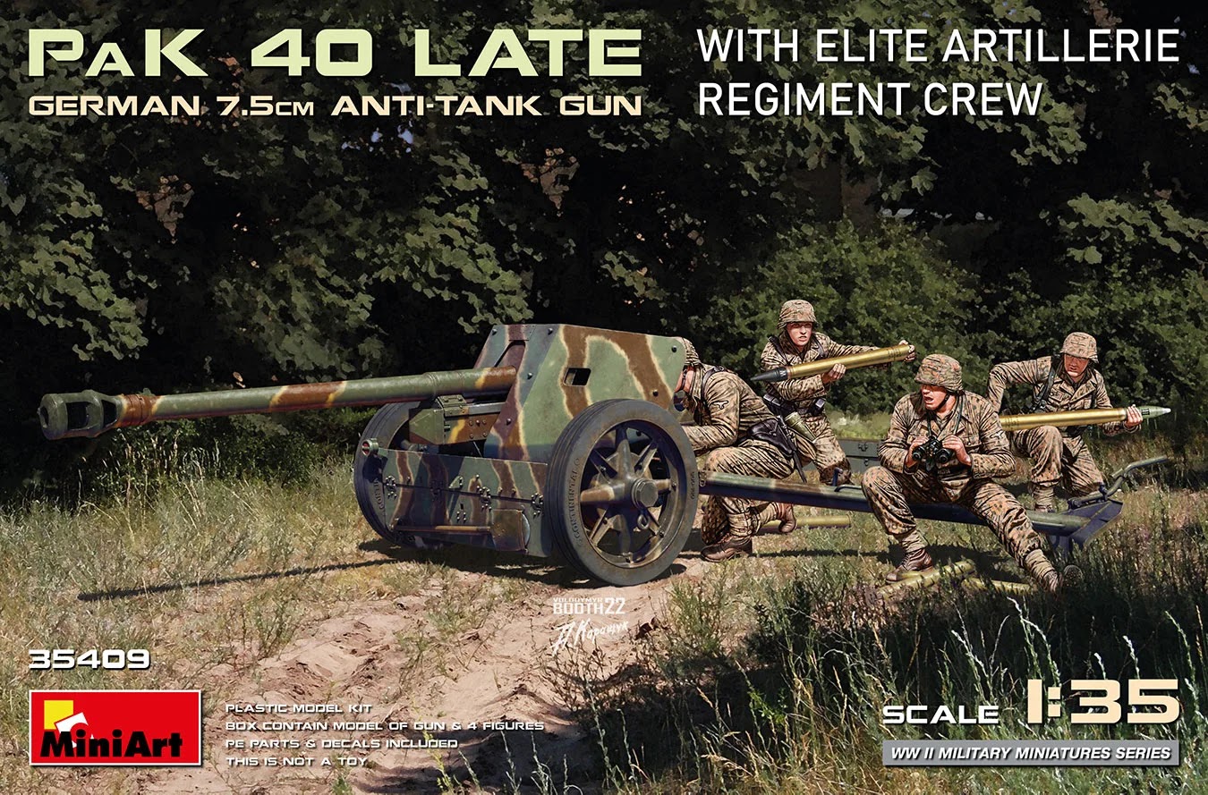 The Modelling News: MiniArt's 35th scale German 7.5cm Anti-tank Gun Pak 40  Late w/Elite Artillerie Regiment Crew