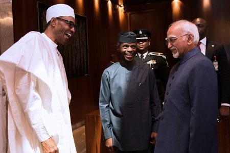 IN PICTURES: Buhari receives Indian Vice-President in Aso Villa