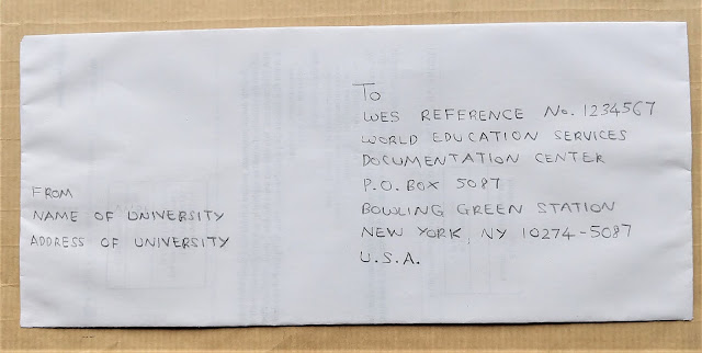 Front side of transcripts/attested mark sheets envelope