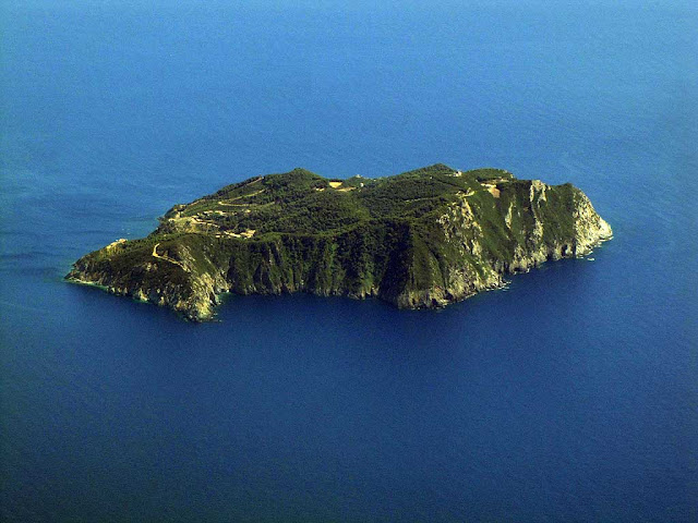 Island of Gorgona seen from a plane, Livorno