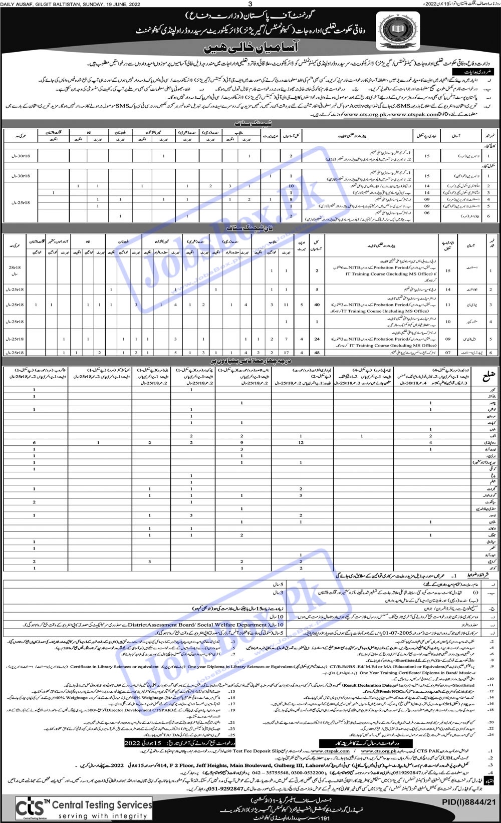 Federal Government Educational Institutions FGEI Jobs 2022 Latest Advertisement