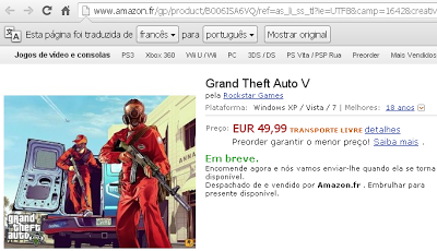 Site da Amazon revela GTA V para PC