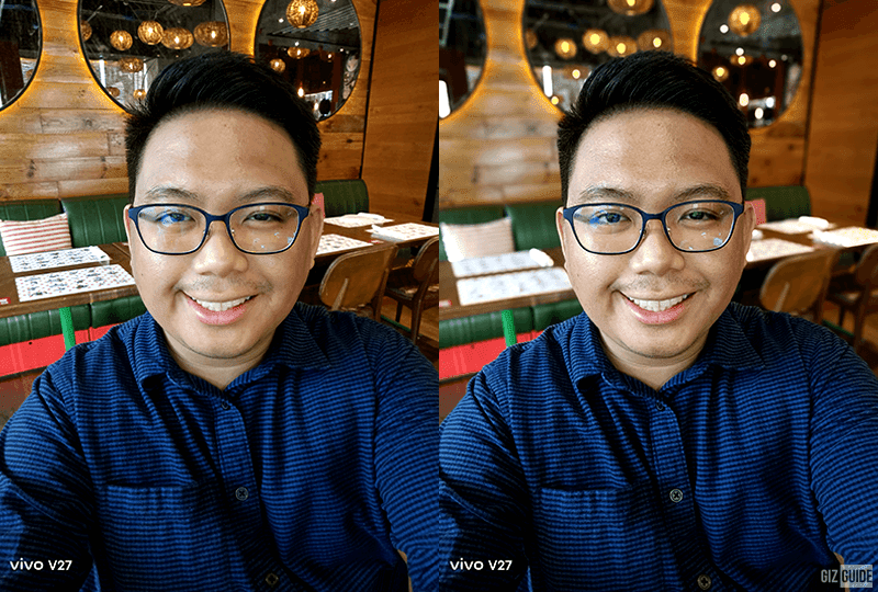 Regular selfie, Portrait mode w/ screen flash