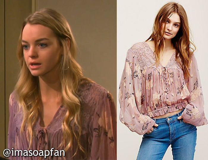 Claire Brady's Purple Floral Peasant Blouse - Days of Our Lives, Season 51, Episode 09/26/16