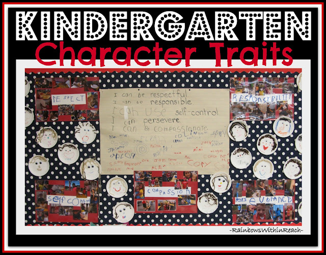 Bulletin Board of Classroom Rules, photographs of Positive behavior traits and individual self-portaits