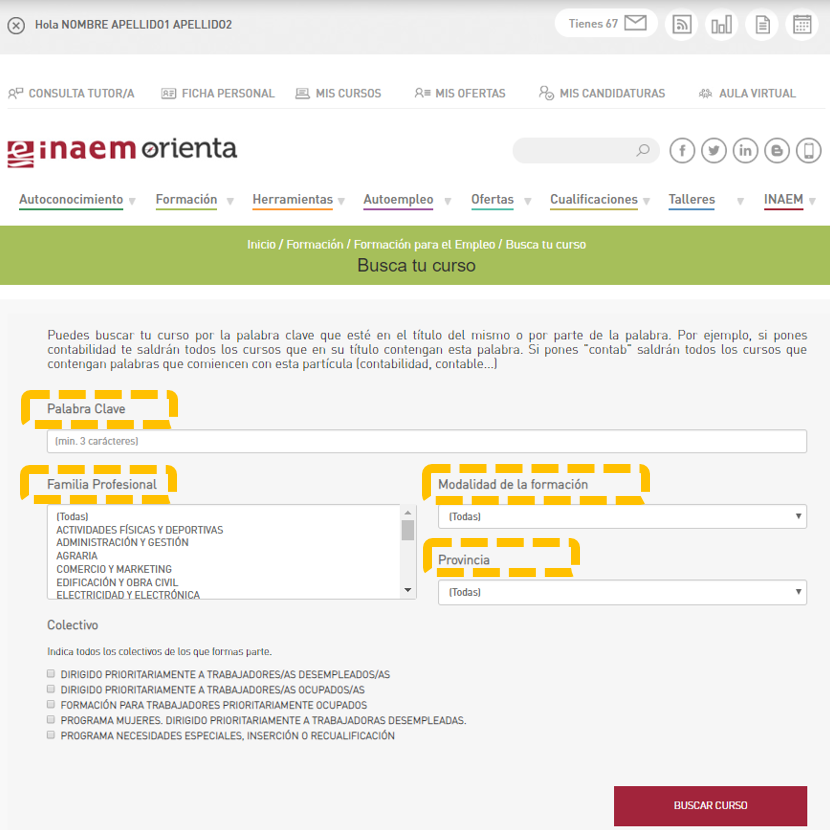 criterios de búsqueda de curso