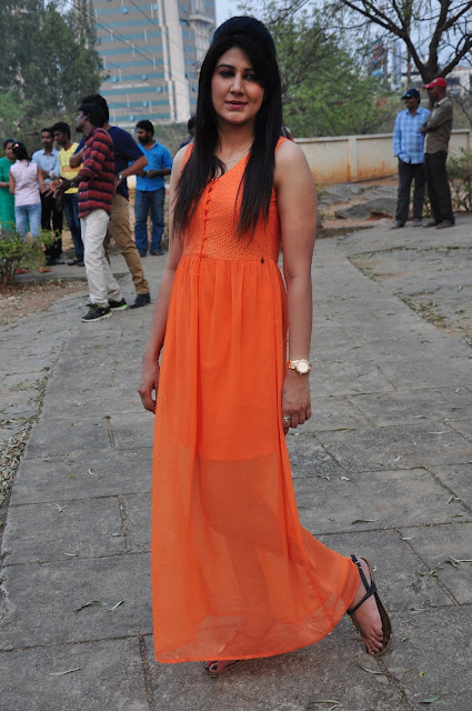 Annie Sekhon in Orange Gown at Sayyaray Music Album Song Shooting Spot