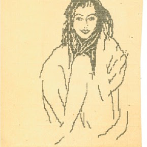 Оригинал с распечатками с матричного принтера девушки нарисованных iThyx в первой половине 90х годов