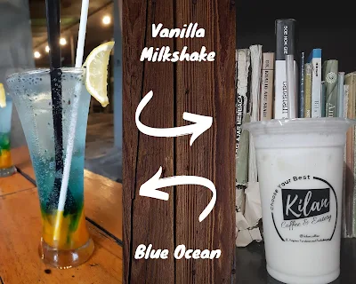 menu blue ocean dan vanilla milkshake