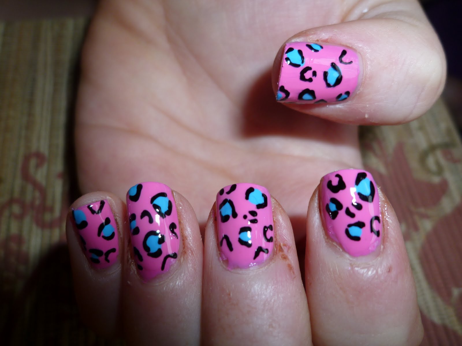  Own Pink Blush and Feeling Blue, black detail done with nail art pens