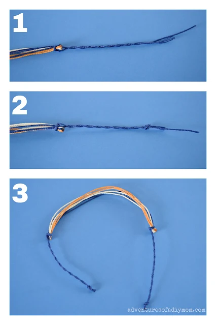 collage showing how to twist the ends of the bracelet