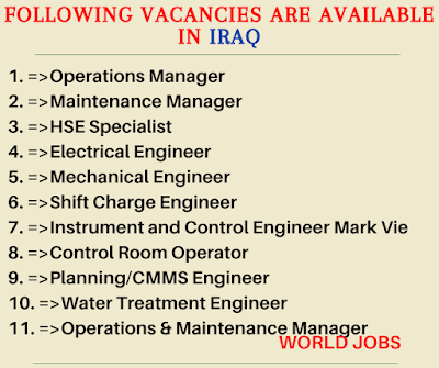 Following vacancies are available in Iraq