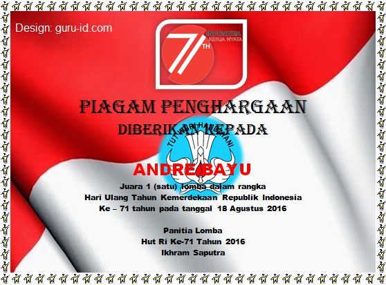 Contoh Piagam 17 Agustus Hut ri ke 71 Tahun 2016 - Info 