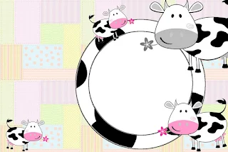 Cow and Patchwork   Free Printable Invitations, Labels or Cards.