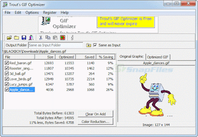 برنامج تحسين الصور المتحركة والتحكم بحجمها وبفريماتها المجاني Trouts GIF Optimizer 2.3