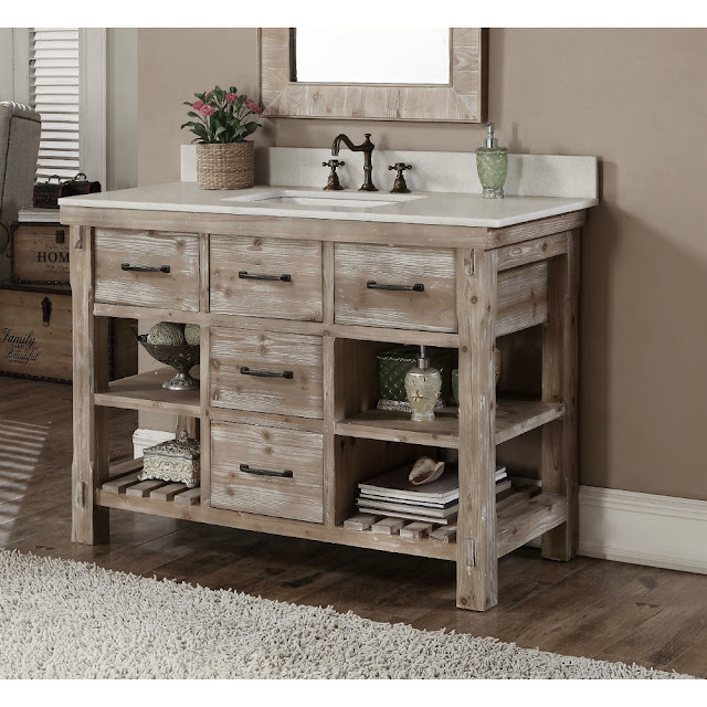 48 inch Rustic Bathroom Vanity Carrera White Marble Top