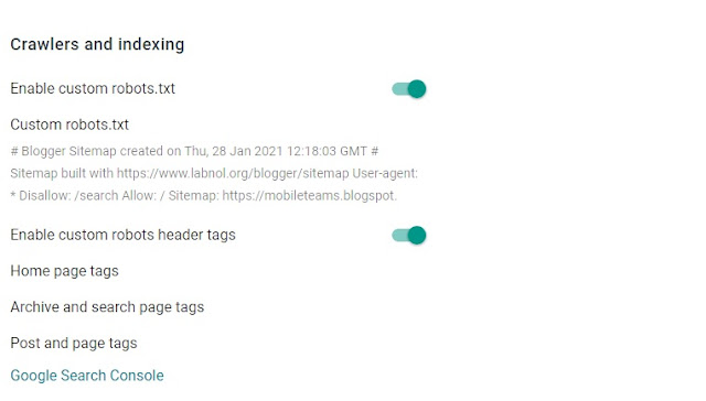 Blogger Setting-Crawlers and Indexing