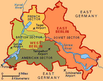 Berlin Wall map showing