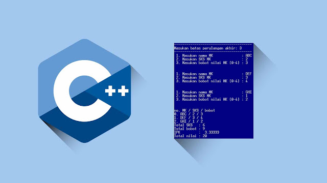 Contoh program C++ Perulangan, Menghitung SKS, Bobot, Nilai dan IPK