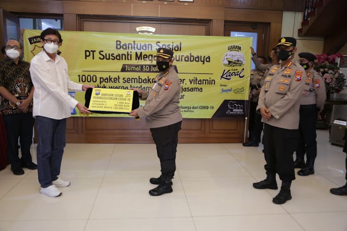 Polda Jatim Terima Bansos Dari PT. Susanti Megah Surabaya, Siap Disalurkan ke Masyarakat Terdampak Covid-19