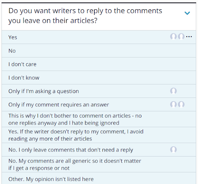 opinion stage, poll, comment replies, writing articles, writers or authors ignoring readers, poll layout or appearance